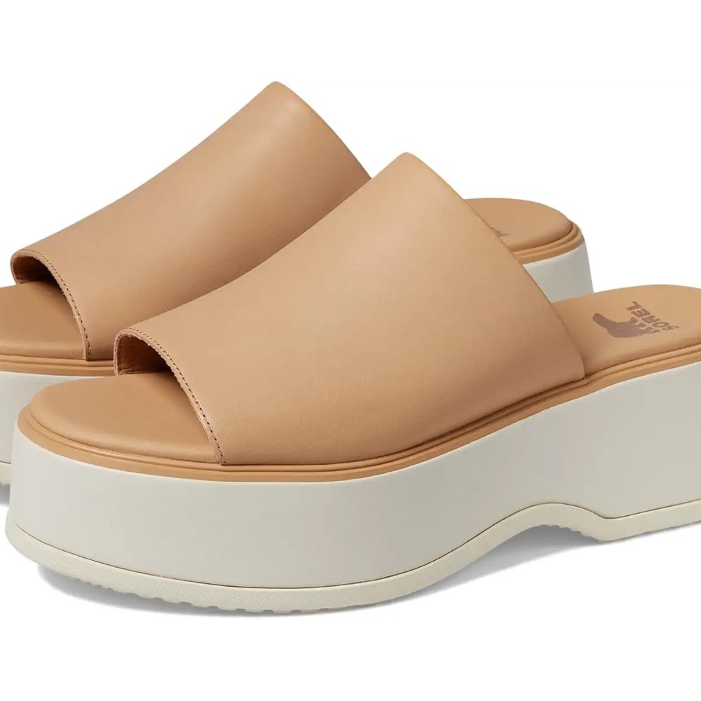 Sorel Tan Platform Slide Sandals with Cream Sole